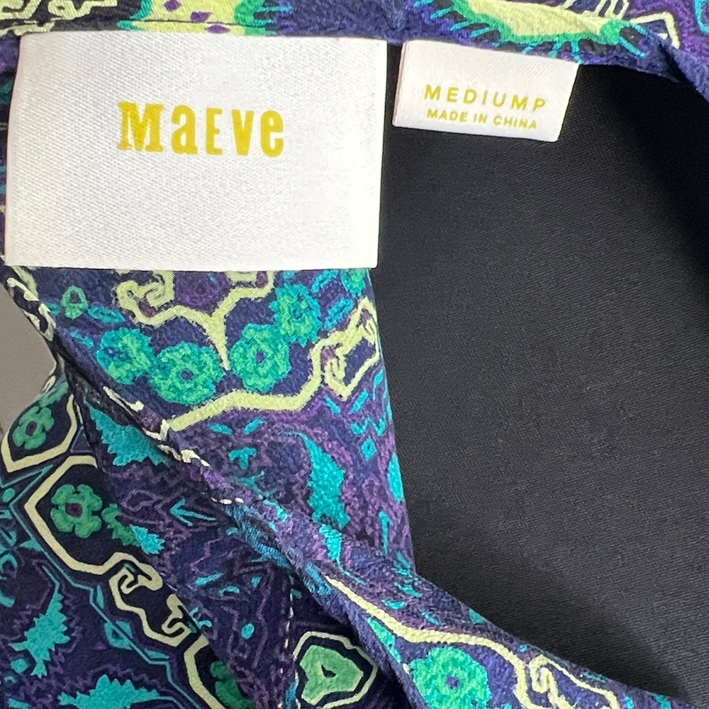 Maeve Silk Vibrant Blue and Green Midi Dress Size Medium Petite - Picture 4 of 9